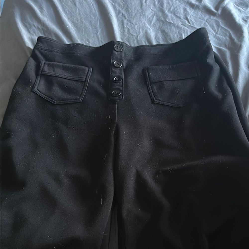 Black High-Waisted wide leg lounge Pants with Button Detail